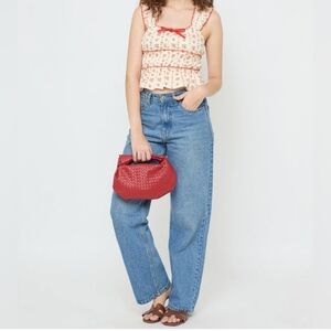 Sim & Sam Floral Ruffle Trim Boho Top - Cream and Red